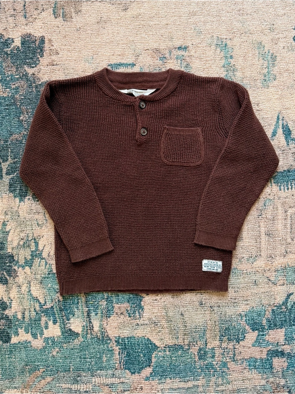 H&M Kids Waffle Knit Henley Crewneck Sweater in Chocolate Brown - 3/4T